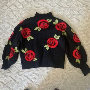 Floral Black Vigoss Sweater with Red Roses